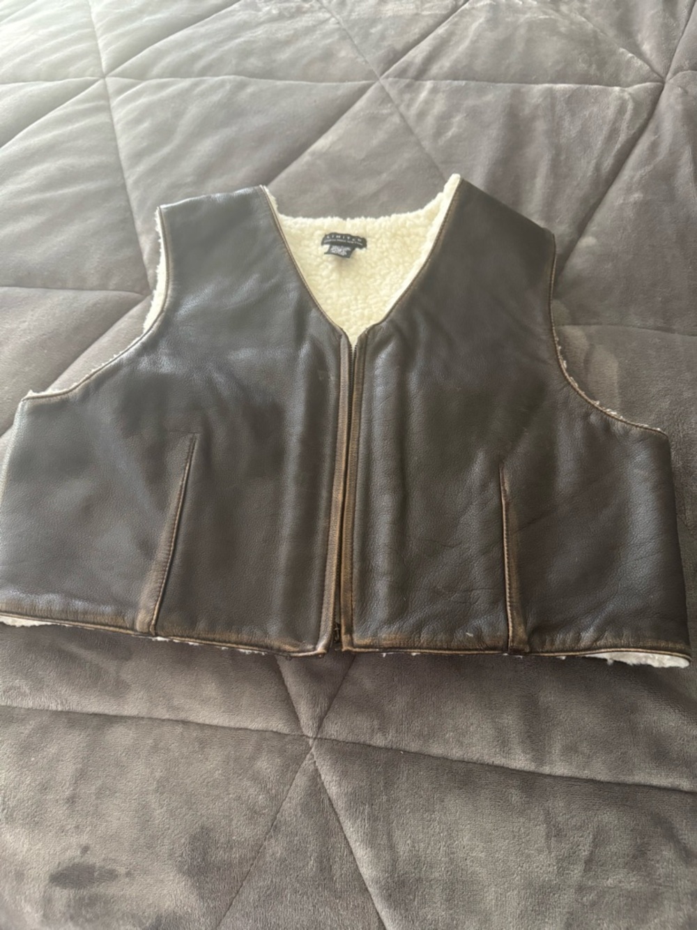 The Limited Brown Leather-Look Sherpa Vest